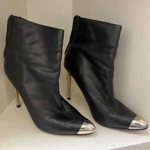 Zara Black Heeled Boots with Silver Toe